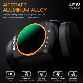 MINGVEN Adjustable Magnetic ND Filters Set for DJI Osmo Pocket 3 Creator Combo, Adjustable ND Filters 1-5 Stops + 6-9 Stops - 4 Pack (CPL, UV, VND2-32 VND64-512)