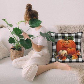 AELUTYSH Fall Pillow Covers 24x24 Set of 2, Autumn Watercolor Buffalo Plaid Pumpkin Throw Pillows Linen Farmhouse Thanksgiving Fall Decor Outdoor Cushion Case for Home Sofa Bedroom Living Room