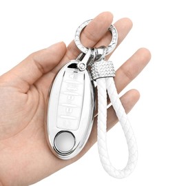 Key Fob Cover with Keychain for Nissan TPU Key Case Compatible with Altima Maxima Sentra Rogue Pathfinder Murano Armada Versa 5 Buttons Key Fob Protector,White (White)