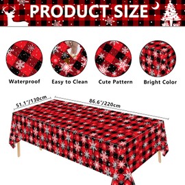 4 Pack Christmas Checkered Tablecloth Snowflake Tablecloth Buffalo Plaid Table Cover 51 X 86'' Disposable Rectangle Red and Black Buffalo Plaid Tablecloth for Xmas Party Decor Winter Holiday