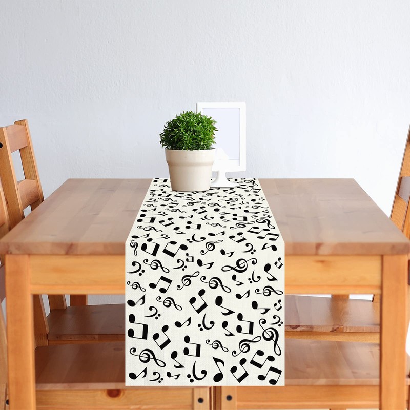 Linen Musical Notes Table Runner Black and White Musical Notes