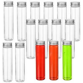 NUOLUX Plastic Test Tube, 3.9 fl oz (110 ml), Flat Bottle, Sealed Screw Cap, Transparent Container, Aluminum Lid, Test Tube, Refill, Divided Bottle, Cosmetics, Cream, Lip, Sample, Travel, Handmade, Party, Candy, Scientific Experiments, Bath Salt, Beads, 