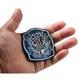 Hang Loose Skeleton Shaka Embroidery Morale Patch - Hook and Loop Electric Blue Tactical Badge for Backpacks Bags Vest Dog Harness
