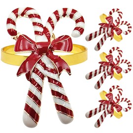 EXCEART Christmas Napkin Ring Set of 4 Candy Cane Napkin Rings Holiday Napkin Holders Rings Metal Xmas Napkin Rings Serviette Buckle Christmas Party Supplies