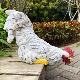 Handsider Estatuas de jardín para decoración de gallo para patio, adornos de pollo (blanco)