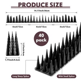 Geetery 40 Pack Bird Spikes for Outside Squirrel Pigeon Spikes Bird Spikes for Cat Animal Outside Plastic Fence Spikes for Garden Wall Railing Roof(Black)