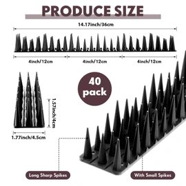 Geetery 40 Pack Bird Spikes for Outside Squirrel Pigeon Spikes Bird Spikes for Cat Animal Outside Plastic Fence Spikes for Garden Wall Railing Roof(Black)