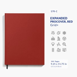 Vela Sciences Advanced S7R-C Expanded ProCover Lab Notebook, 9.25 x 11.75 in (23.5 x 30 cm), 144 Pages, Red Synthetic Leather, Permanent Bound, 70lb Heavyweight Paper (1-Pack, Grid+)