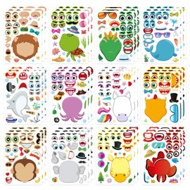36 Pieces Make-a-face Stickers Pack, Mixed & Matched with 12 Designed(3 of Each) Stickers, Make Your Own Stickers Farm and Animals for Kids Teen Party Decoration, Reward, Decor