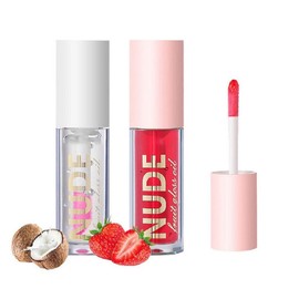 Punifengsi Fruit Flavoured Lip Oil,Lip Oil,Fruit Color Changing Lip Gloss lipstick, Long Lasting Moisturizing Lip Tint (Coconut+Strawberry, 2pcs)