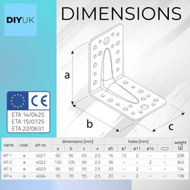 Angle Bracket Heavy Duty 2.5mm Galvanised Steel Metal Corner Braces for Joining, Bracing, and Reinforcing Pack of: 2 Size: 105x105x90x2.5mm