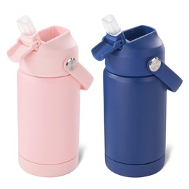 Fijinhom Kids Water Bottle, 360ml/12oz, Stainless Steel Insulated Water Bottle with Straw, Vacuum Leakproof, Kids Water Bottles for School Boys Girls,BPA Free,Blue + Pink 2 Piece Set