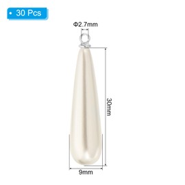 PATIKIL 30x9mm Pearl Charm, 30Pcs Pearl Beads Teardrop Faux Pearl Pendant Charm with Loop Bulk Imitation for Jewelry Making Bracelets Earrings Necklace Wedding Decorations Dress, Silvery