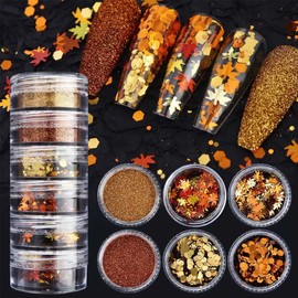 12Boxes Fall Nail Glitter Sequins Maple Leaf Nail Glitter Autumn Leaves Nail Flakes Thanksgiving Nails Glitter Powder 3D Holographic Nail Art Decoration Accessories for Women Girls