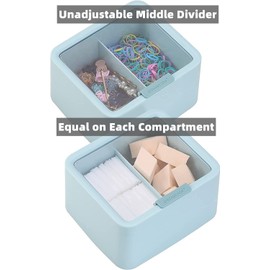 Tecbeauty Large Qtips Holder - 2 Grids Cotton Swabs Dispenser Bathroom Organizer Cotton Balls, Pads Storage Canisters, Hinged Lids, Blue