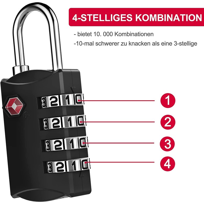 ZHEGE TSA Lock Suitcase, Suitcase Locks, 4-Digit Locks, Combination Code
