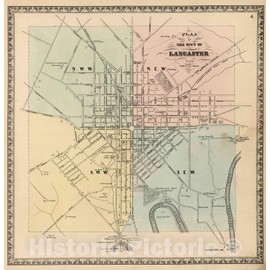 Historic Map : 1864 City of Lancaster, Pennsylvania. - Vintage Wall Art - 36in x 36in