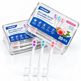 Mini Cepillos de Dientes Desechables 5 en 1 con Hilo Dental, 40 PCS