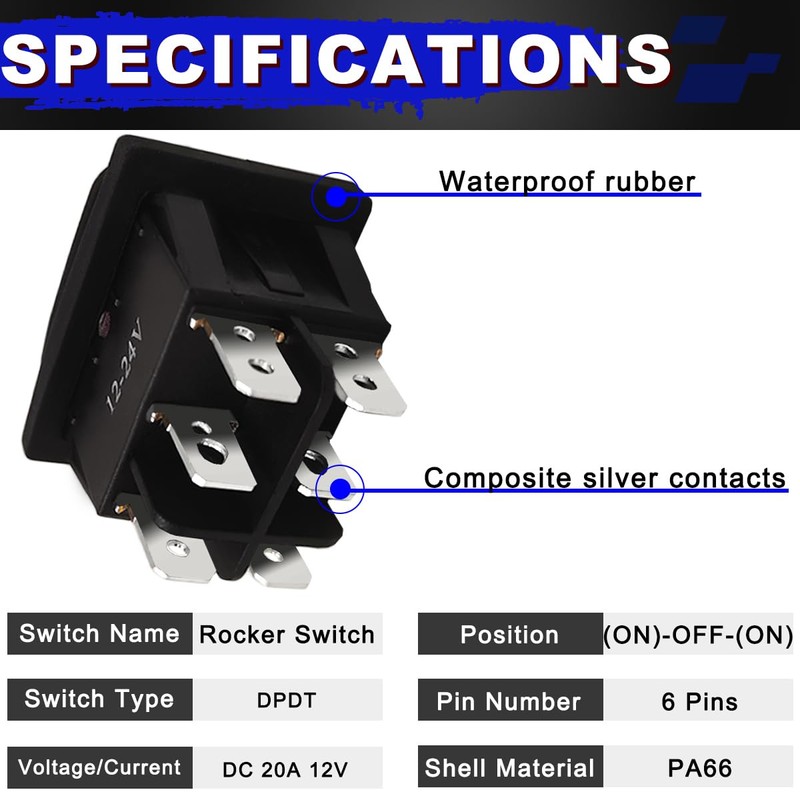 MKBKLLJY 3 Piece Momentary Polarity Reverse Switch Waterproof DC 20A