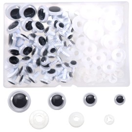 TOAOB 50pcs Wiggle Googly Eyes 10 to 18mm Black White Plastic Safety Eyes Craft Eyes with Washers for Soft Doll Making Plush Animals Crochet