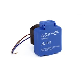 HOLZER USB Recessed Socket & Mounted Socket / 2 x USB Ports - USB Socket / Input Sp. 230 V & USB Ports 5 V / 2.1 A - For Outdoor & Indoor Use - With Lid - IP54 (Blue USB A and USB C)