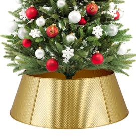 Peyulia Christmas Tree Collar, 28”,Holiday Decoration, Ring Metal Christmas Tree Skirt Decoration,Gold