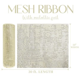 MEEDEE Gold Mesh Ribbon Gold Deco Mesh Ribbon 10 Inch Wide Gold Mesh Ribbon for Christmas Tree Metallic Mesh Roll Decorative Gold Mesh Ribbon for Wreaths Garland Swag Basket Craft Supplies (30 Feet)