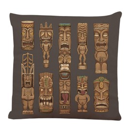 Ofocam Throw Pillow Cover Collection of Wooden Tiki Idols Beautiful Color Totem Bar Luau Square Decorative Throw Pillow Cushion Case for Home Couch Living Room Bed Sofa Car 18 x 18 Inch Pillowcase