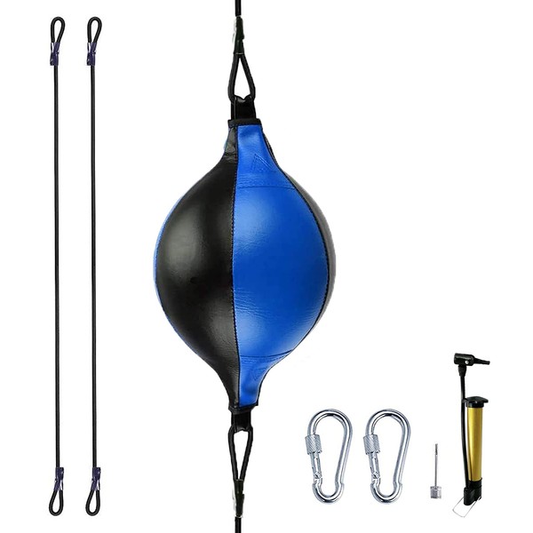 HUINING Universal Speed Ball Double End Leather Boxing MMA Muay Thai Sand Bag Ceiling Training (Black Blue)
