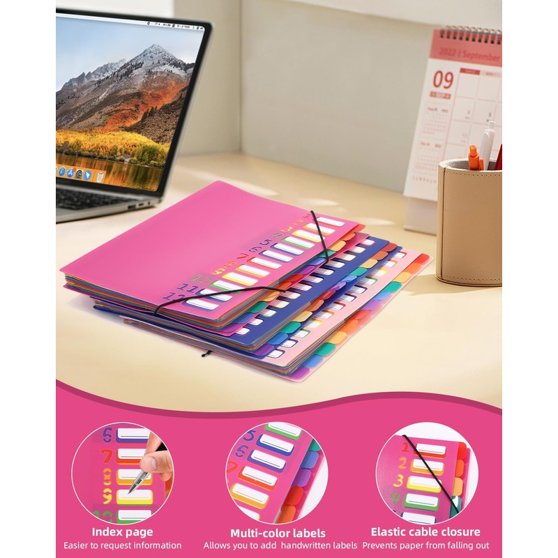 Document Folder A4, Portable Expanding Folder with 12 Compartments, with