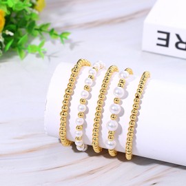 Cupimatch Women's Stretch Bracelet: Baroque Pearl Bracelet Made of 14K Gold, Stackable Gold Bracelet, Colourful Bracelet, Gifts for Girls Women