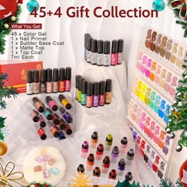 Lavender Violets 49pcs Gel Nail Polish Set 45 Colors Neon Glow in the Dark Effect with Nail Primer Builder Base Coat Glossy & Matte Top Coat Jelly Shades for Christmas Gift Set Nail Art Design A950