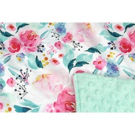 Dear Baby Gear Baby Car Seat Canopy Cover, Floral Watercolor Roses in Shades of Pink, Mint Minky