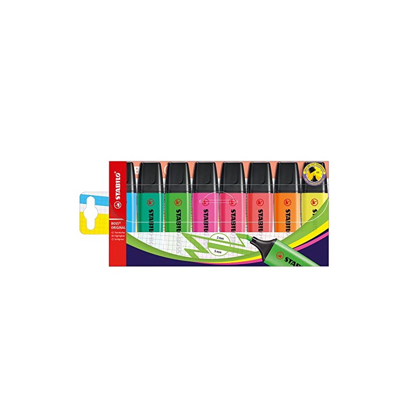 8 X STABILO Boss Original Highlighter Pens - Assorted Colours