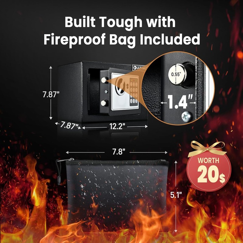 ADIMO Safe Box for College Dorm Room with Fireproof Waterproof