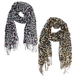 Peach Couture Beautiful Soft and Silky Leopard Print Pashmina Shawl Scarves Wine Purple and Classic Brown