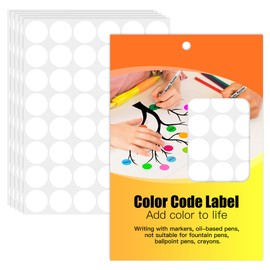 1 Inch Colored Dot Stickers Round Labels (720 Dots, 15 Sheets) - Round Color Coding Labels Circle Stickers for Organizing, Inventory, File Folders (White)