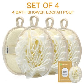 Crovin Bath Shower Pouf Sponge - 4 Packs Exfoliating Mesh Pouf Sponge-Large 5x7 Premium Loofah Shower Scrubber for Men and Women-Elastic Hand Strap Body Brush to Soothe, Cleanse Your Skin