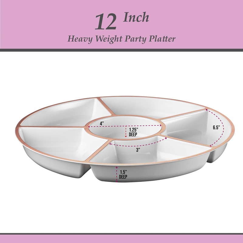 Plasticpro 6 Sectional Round Plastic Serving Tray/Platter (2, White &