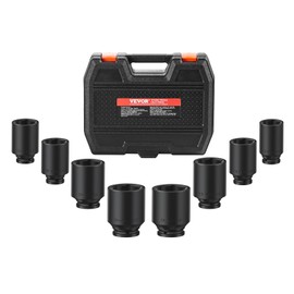VEVOR Axle Nut Impact Socket Set, 1/2" Drive Deep 12-Point 8-Piece Metric Spindle Nut Socket Set, CR-MO Heat Treated Large Socket Set with Storage Case, Auto Repair, Removing or Installing Axle Nuts