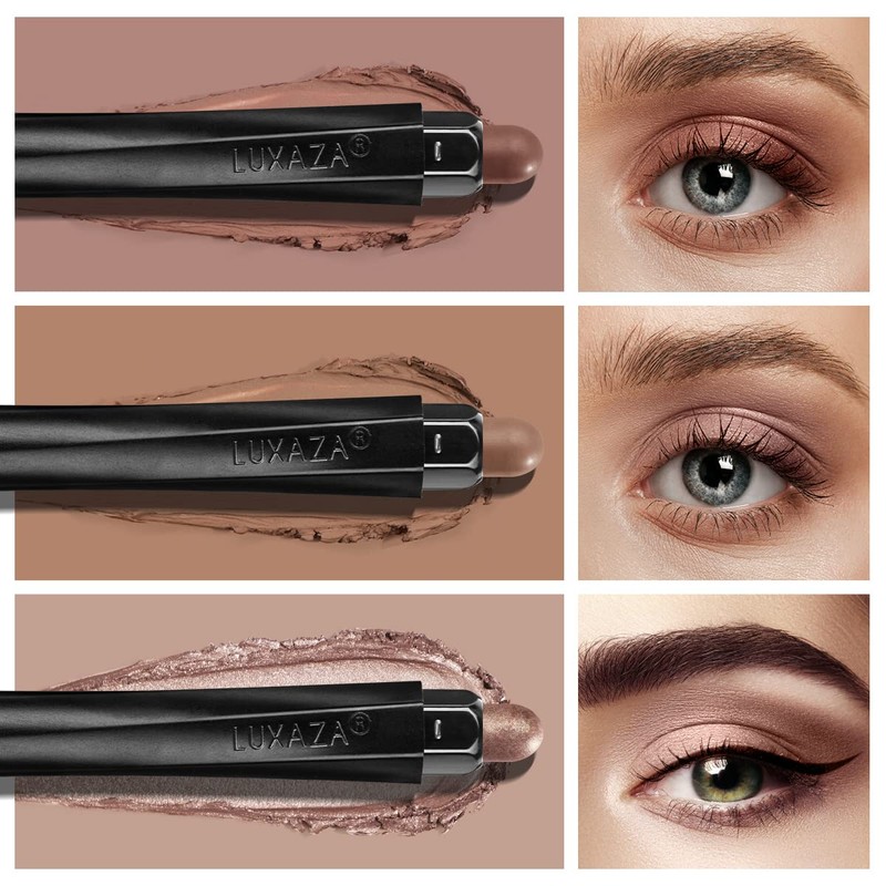 LUXAZA 3Pcs Neutral Brown Eyeshadow Stick Set, Matte And Shimmer