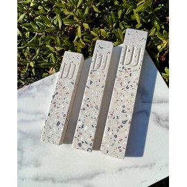 A&S Modern Stone Mezuzah Case Design, Mezuza Cover for Scroll Protection, Easy Peel and Stick Houswarming Gift and Home Blessing (Terrazzo Beige, 6 Inches)