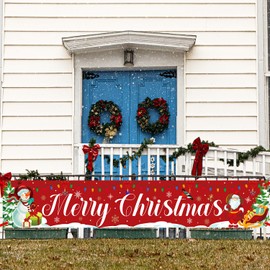 Christmas Banner, Large Merry Christmas Banner Snowman Christmas Tree Yard Sign Banner Christmas Decorations for Yard Garden Porch Lawn