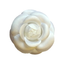 M&S Schmalberg Handmade White Camellia Brooch Pin - Elegant Silk Fabric Flower Accessory, American-Made in New York's Garment Center