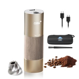 CERA+ Portable Burr Coffee Grinder Electric Espresso Grinder Machine Suitable for Travel,Camping,Hiking with Bag,Gold