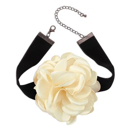 Dtja Vintage Rose Flower Choker Necklace for Women Gothic Black Velvet Ribbon Camellia Blossom Charm Chain Adjustable Comfort Fit Retro Wedding Mother's Costume Party Jewelry (Beige)