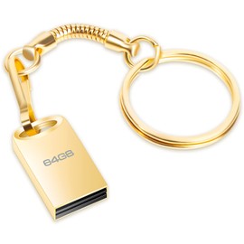 USB Stick 64 GB, Mini Memory Stick 64 GB USB 2.0 Flash Drive 64 GB Metal Pen Drive Memory Stick with Key Rings for PC, Laptop, TV, Speaker, Car, External Data Storage etc. (Gold)
