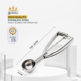 Bixel Ice Cream Scoops with Easy Trigger - Large Sized (6.3cm) 304 Stainless Steel Cookie Scoop for Meatballs, Mellon Balls, Mashed Potatoes and Muffins