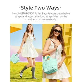 WESTBRONCO Small Puffer Bag Quilted Crossbody Bags for Women Puffy Purse Nylon Shoulder Handbag with Adjustable Strap, Mint Green, Medium, Modern