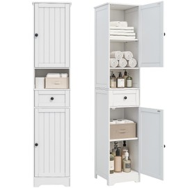 Hogxp Tall Bathroom Cabinet,Storage Cabinet with 5 Shelves & 1 Drawer, with Adjustable Shelve, for Bathroom, Kitchen, Entryway, Living Room(White)